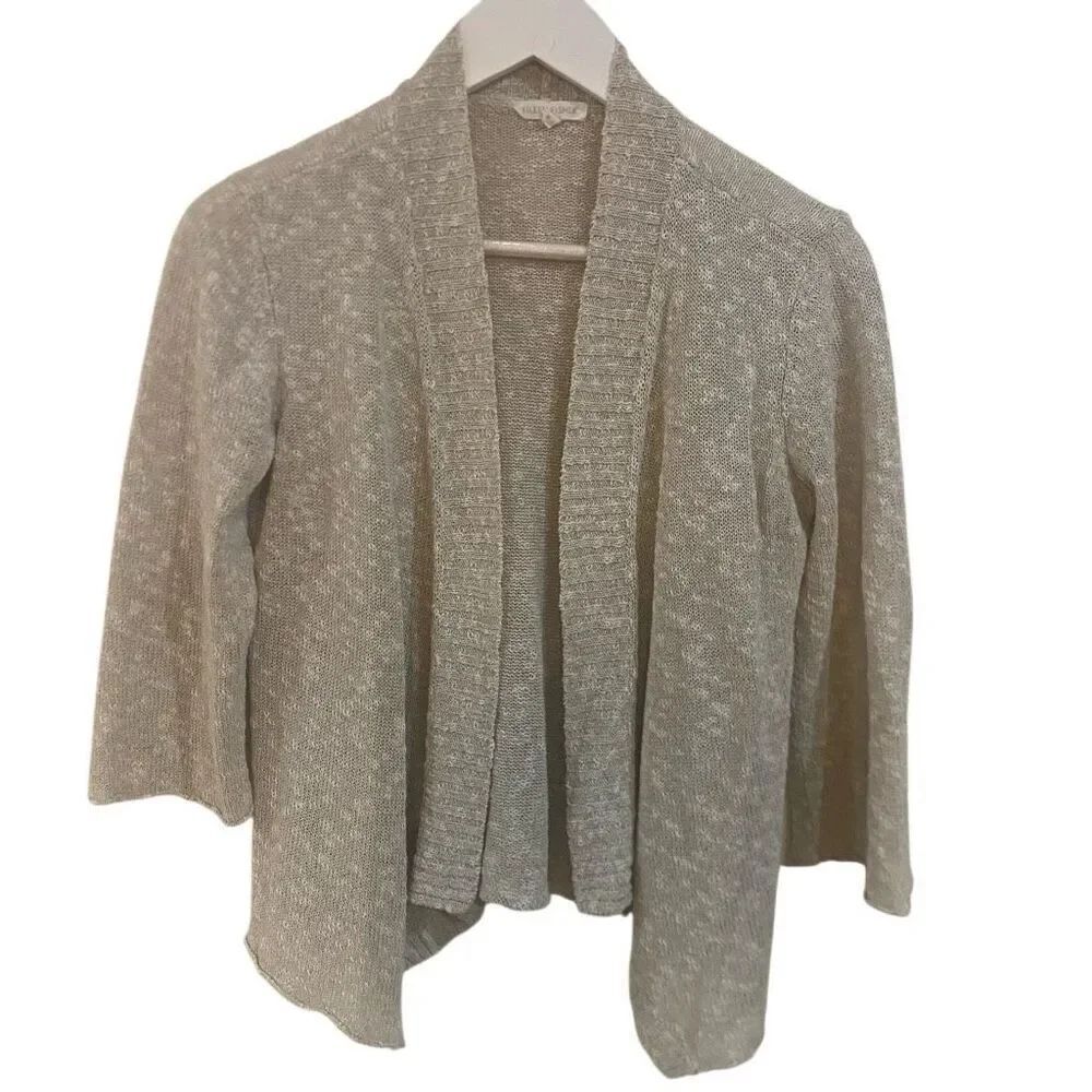 Eileen Fisher linen blend 3/4 sleeve cardigan oatmeal color small